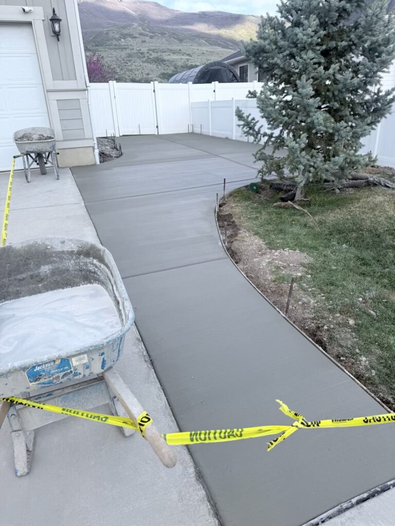 Curved concrete walkway at a Utah home