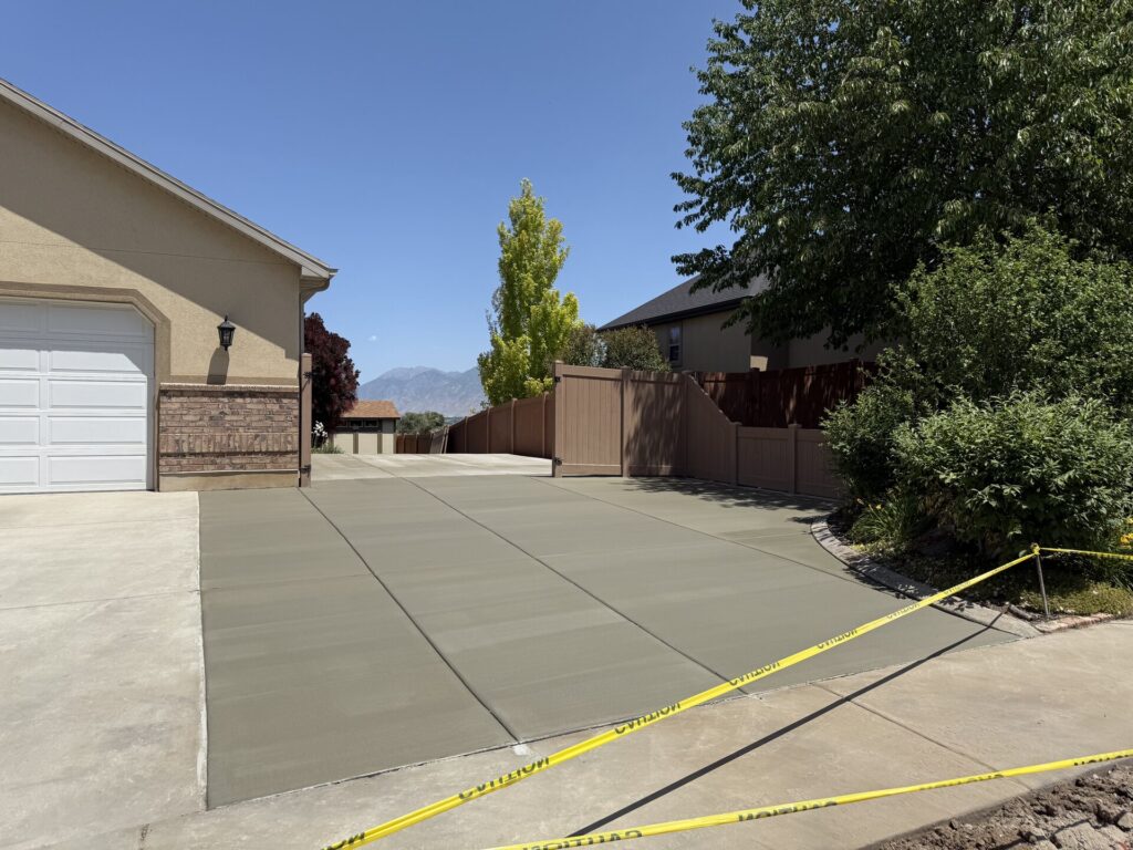 Newly poured concrete driveway