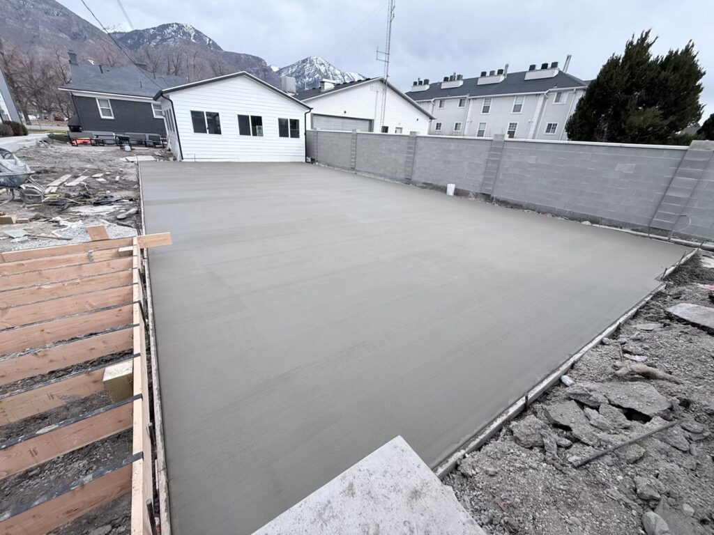 Freshly poured concrete slab