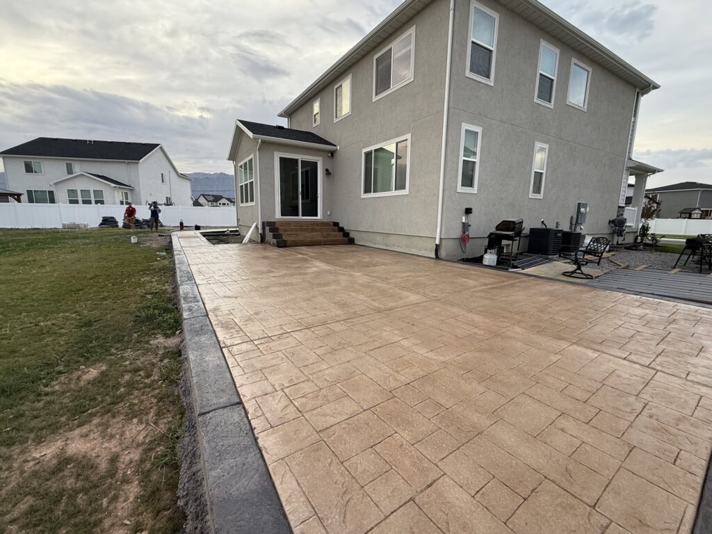 Colored stamped concrete patio at a Utah home
